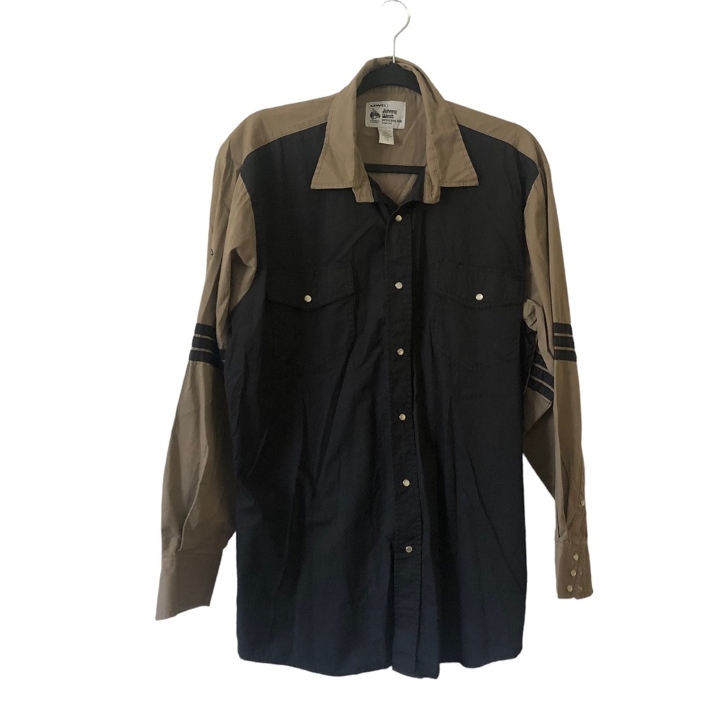 Johnny West Men’s Top Size Large - Western Cowboy Button Down - brown black